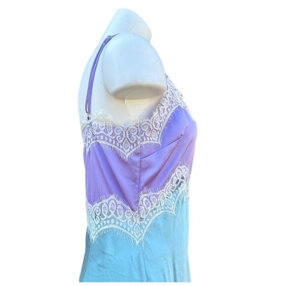 Anna Grace Satin‎ Midi Dress Turquoise Purple Lace Detail Adjustable Straps Size - Picture 5 of 11